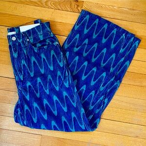 BDG Urban Outfitters Blue Wave Patterned Corduroy Wide Leg Pants NWT